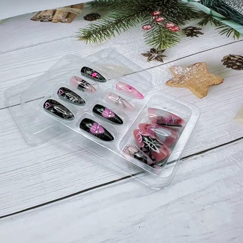 Halloween Press on Nails Medium Almond Gothic Black Bat Fake Nails 24pcs