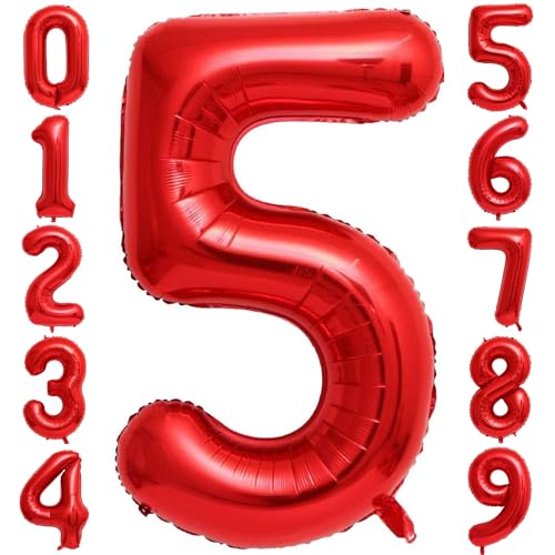 40-Inch Red Number 5 Balloon - Foil Mylar for Party Decor