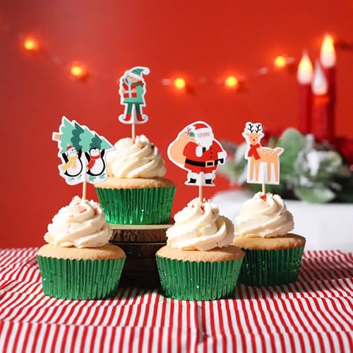 Christmas Cupcake Toppers Set of 24 - Santa & Friends