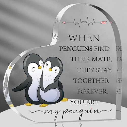 Penguin Heart Acrylic Plaque Romantic Gift for Wife Husband Anniversary