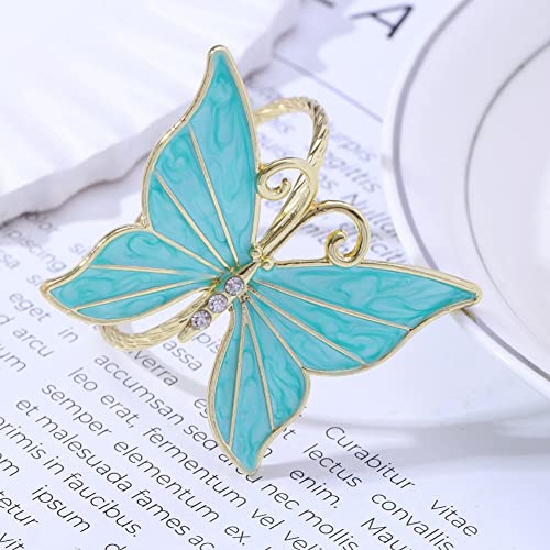 Green Butterfly Napkin Rings Set of 8 - Flower Butterfly Cloth Holders for Easter, Wedding, Christmas, Dinner Parties