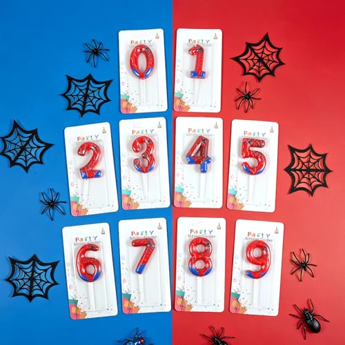 Spider Number 3 Birthday Candle - Red & Blue Web Cake Topper for Party