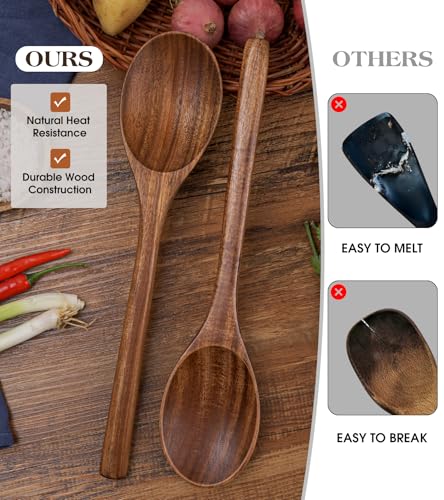 Acacia Wood Cooking Spoons - 2PCS Durable Kitchen Utensils