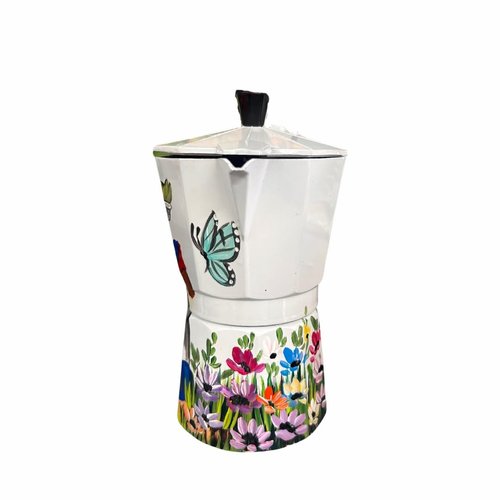 Handcrafted Dominican Aluminum Coffee Pot – 6-Cup Greca with Beach, Countryside, Cayenas, and Iconic Dominican Designs (Country woman)