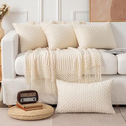 UGASA Soft Corduroy Throw Pillow Cover, 12x20 Inch Boho Striped Oblong Case