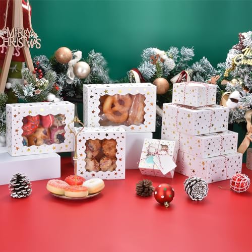 Christmas Cookie Boxes with Window - 36 Pack Stars 6x6x3in Gift Packaging