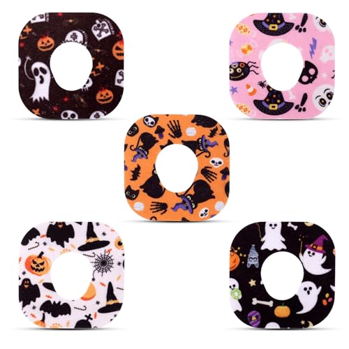 25pcs Halloween Sensor Patches for Dexcom G7, Waterproof Breathable Adhesive Over Cover Tape Stickers CGM Monitor Overpatches with 5 Spooky Holiday Designs