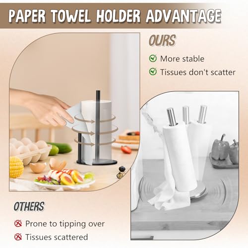 Black Countertop Paper Towel Holder with Weighted Base