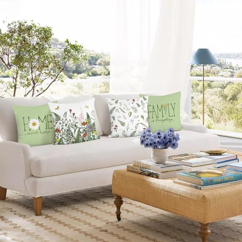 Green Floral Throw Pillow Covers Set of 4 - 18x18 Velvet Butterfly Design