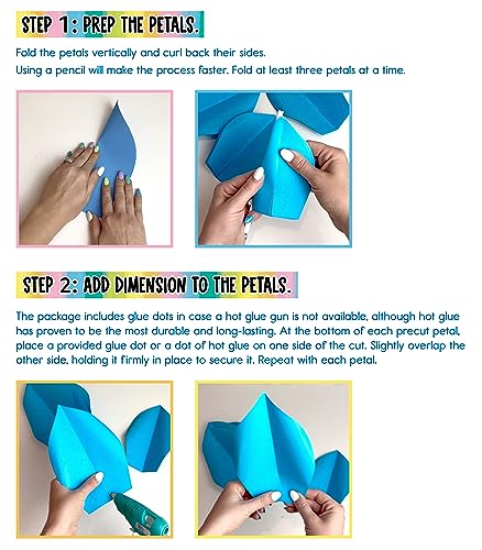 3-Piece 3D Paper Flower Decorations Set - Purple, Green, Blue