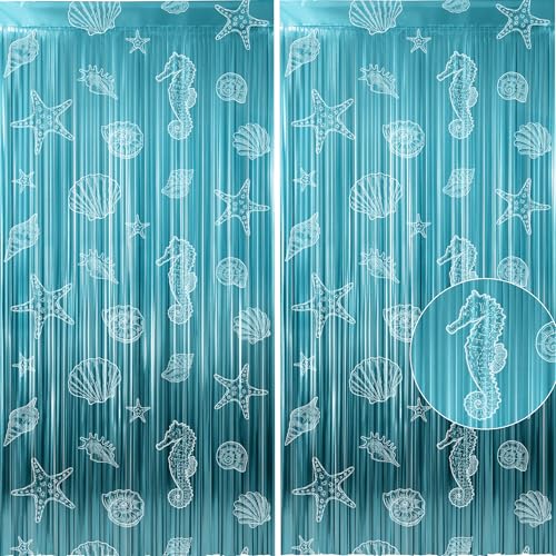 Kriyokiaa Beach Party Backdrop - 2 Pack Ocean Foil Fringe Decor