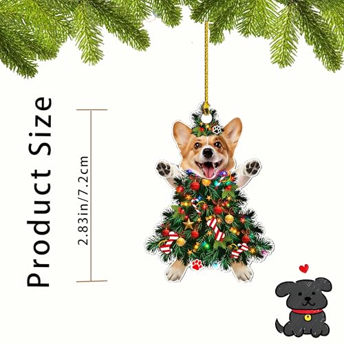 Corgi Christmas Tree Ornament Hand-Painted Wooden Dog Holiday Decor