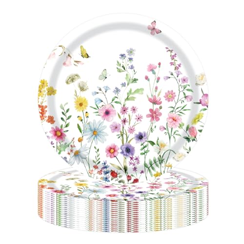 Wildflower Disposable Dessert Plates Set - 50pcs 7 Inch Floral Plates for Parties
