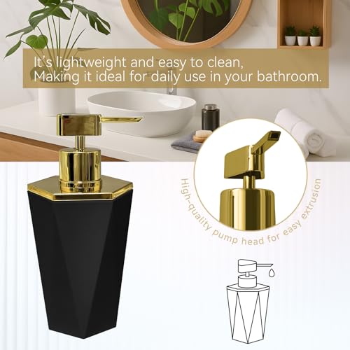 2 Piece Black Plastic Bathroom Accessories Set - Soap Dispenser & Toothbrush Holder