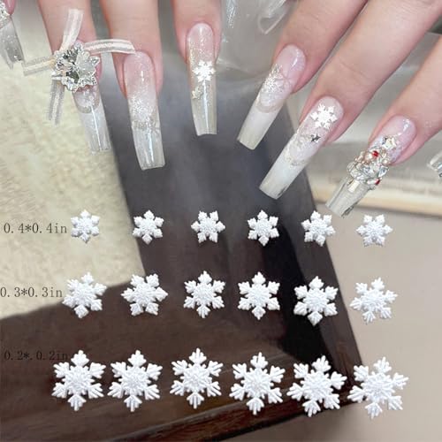 BUNLVDI 200Pcs Christmas Snowflake Nail Charms Mixed Sizes Winter Resin Gems