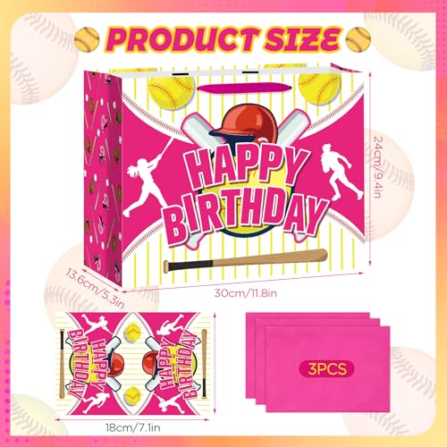 Softball Birthday Gift Bag Set for Girls with Greeting Card & Tissue