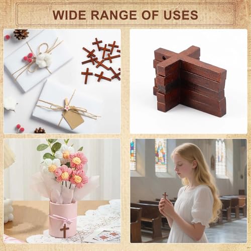 Yomirduy 50 Pack Wooden Crosses for Crafts - Small Keychains & Pendants