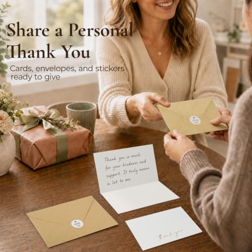 Vienrose 30 Pack Thank You Cards with Kraft Envelopes & Gold Foil Stickers