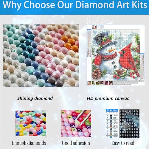 Cardinal & Snowman 5D Diamond Painting Kit for Adults 14x14 Inch Winter Craft