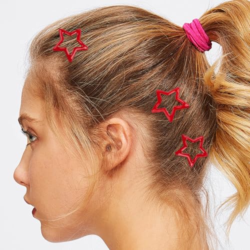 OIIKI 20PCS Red Star Hair Clips, 1.18 Inch Non-Slip Metal Hair Barrettes
