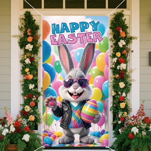 Easter Door Cover Hanging Banner Bunny Egg Spring Decor 71 x 35 Inch