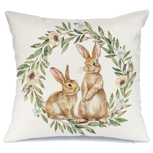Easter Pillow Cover 18x18 Inch Bunny Garland Decorative Cushion Case
