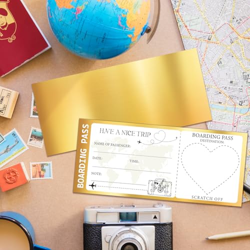 Golden Scratch-Off Boarding Pass Ticket Gift with Envelope - 3.5x8
