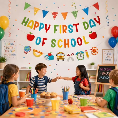 Happy First Day of School Banner - Back to School Classroom Decor