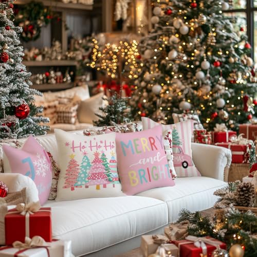 GEEORY Christmas Throw Pillow Covers Set of 4, 18x18 Inch Holiday Decor