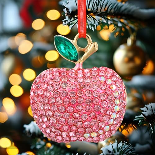 Personalized Pink Apple Christmas Ornament with Rhinestones