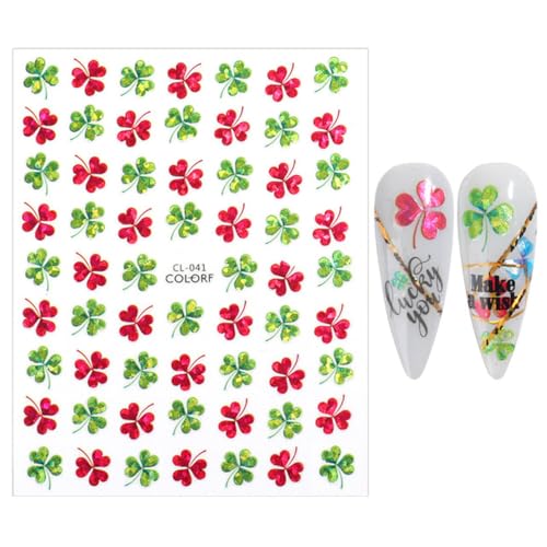 St. Patrick's Day Nail Art Stickers - 12 Sheets Shamrock Green Glitter Self-Adhesive Nail Decals