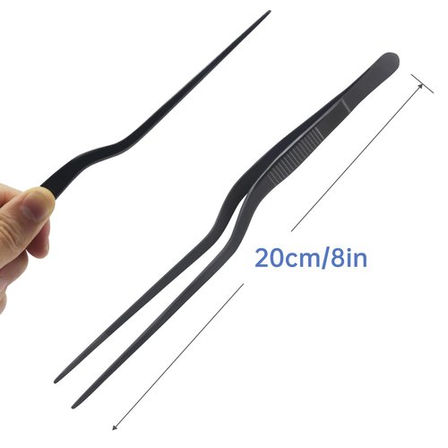 Urxirha 8-Inch Plating Tweezers Culinary Kitchen Tweezer Stainless Steel, Black Offset Tweezers for Cooking Food Design (8-Inch Offset Design)