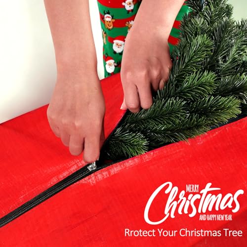 7.5 ft Christmas Tree Storage Bag - Heavy-Duty Waterproof Red Tote
