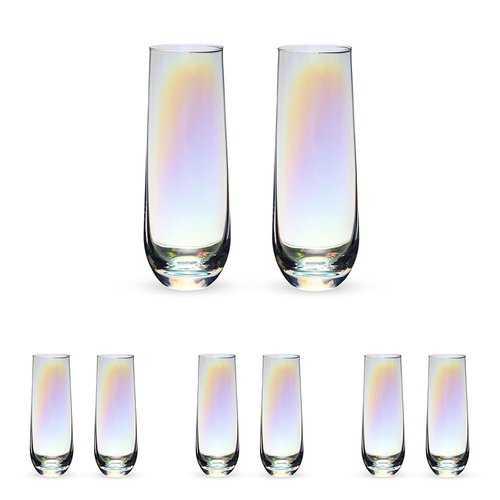 Twine Luster Stemless Champagne Flutes, Iridescent Rainbow Finish, Sparkling Wine Glasses for Prosecco, Sparkling Cocktails, Mimosas, Elegant Glassware for Wedding Gifts,10 oz, 2 count (Pack of 4)