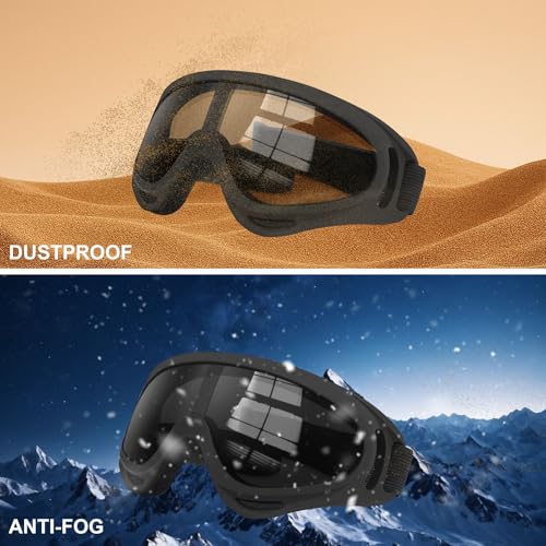 3 Pack Ski Goggles ATV Dustproof Dirt Bike Goggles UV Protection Foam Anti for Ski Racing Riding, Off Road Waterproof Motocross