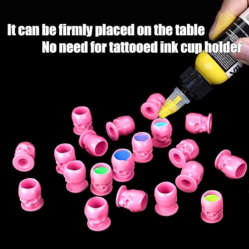 YILONG 50Pcs Pink Skull Tattoo Ink Caps with Stable Base