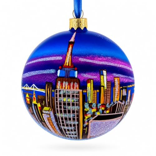 NYC Night Glass Ball Christmas Ornament - Hand-Painted 4 Inch Holiday Decor