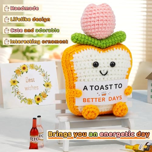 Handmade Crochet Toast with Uplifting Card | Emotional Support Gift
