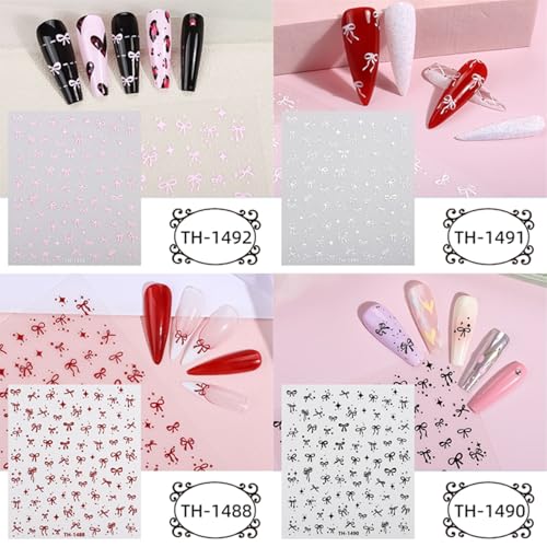 Villorem 3D Bow Nail Art Stickers Self-Adhesive Bowtie Decals