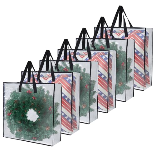 Heavy-Duty Clear Wreath Storage Bag & Moving Container 26 Inch - SClear 6 Pack