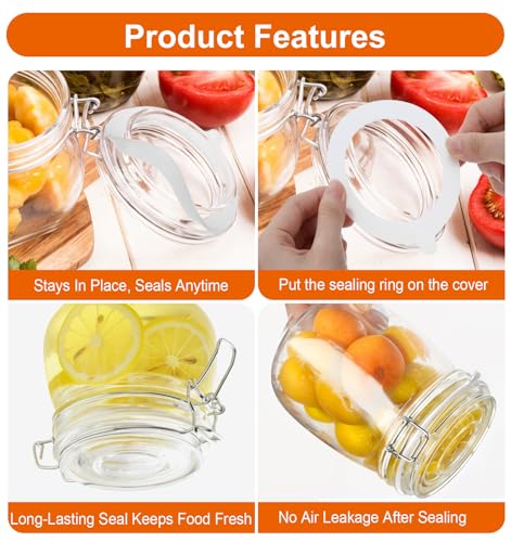6 Pack Rubber Gaskets for Glass Jars - Leak-Proof Silicone Seals
