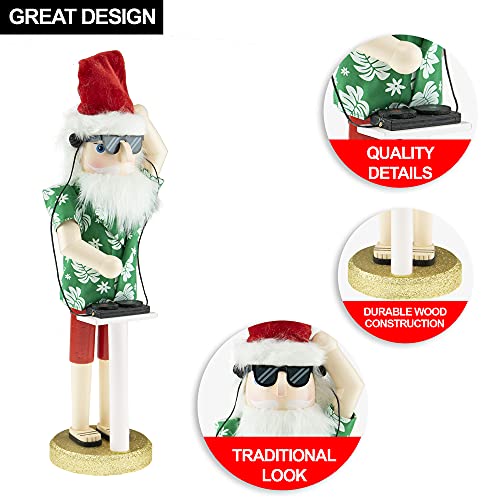 Decorative Wooden Nutcracker Santa - 14 Inch Traditional Christmas Ornament - Dj Santa Variation
