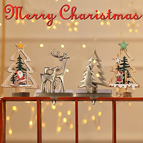 Bronze 4-Pack Christmas Stocking Holders Set - Reindeer Snowflake Snowman Designs