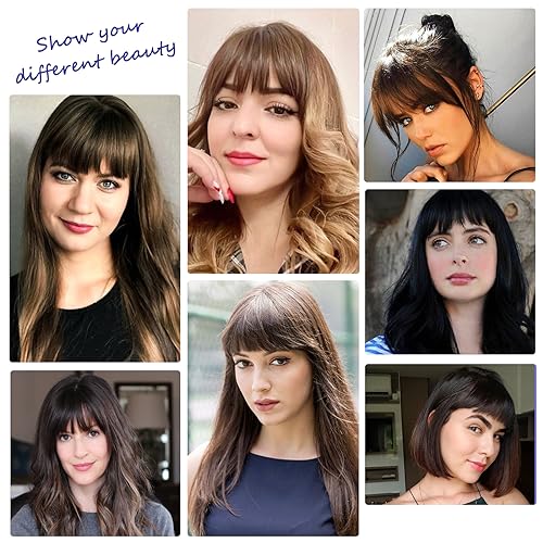 SHEDOWIG Chocolate Brown Clip-In Bangs with Temples Synthetic Hair