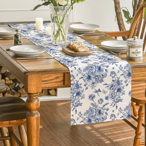 Artoid Mode Navy Blue Floral Table Runner - 13x72 Inch Kitchen Decor