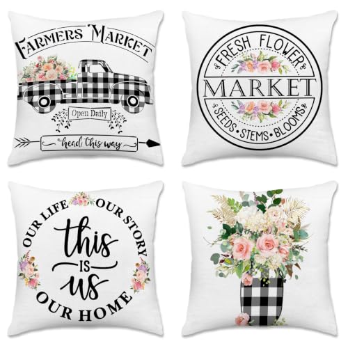 Hexagram 18x18 Pillow Covers Set of 4 - Farmhouse Flower Truck