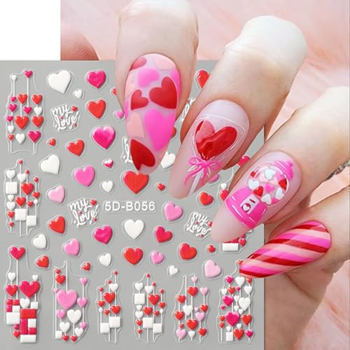 Valentine 5D Embossed Nail Stickers Self-Adhesive Love Heart Decals