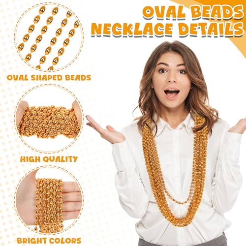 EOBOH 12PCS Oval Orange Beaded Necklace 32 Inch Metallic Beads for Mardi Gras Halloween Party Favors