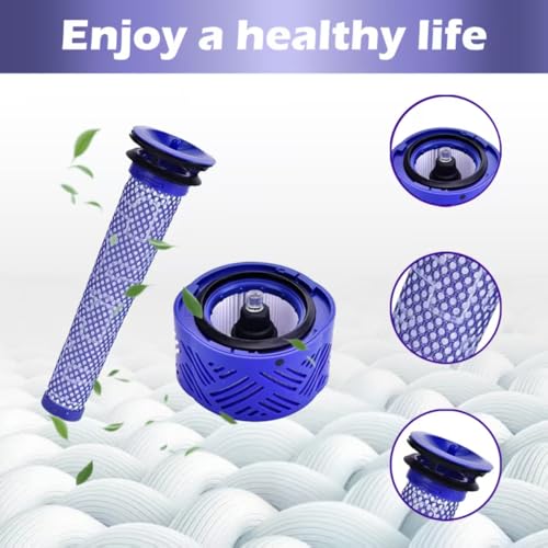 Dyson V6 Absolute Vacuum Filter Replacement Set – 2 Front & 2 Rear Filters with Cleaning Brush