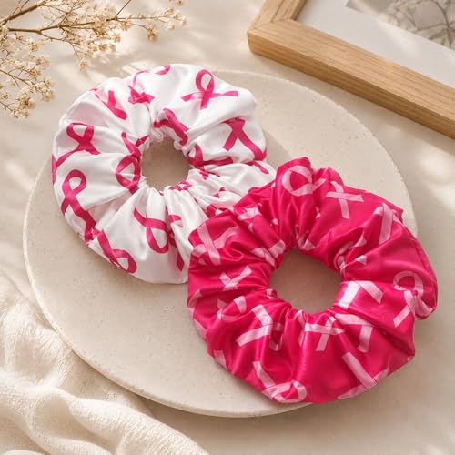 Breast Cancer Awareness Scrunchies, 4-Pack Pink Ribbon Hair Ties